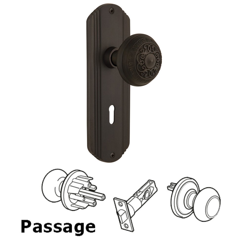 Nostalgic Warehouse Passage Deco Plate with Keyhole and Egg & Dart Door Knob in Oil-Rubbed Bronze