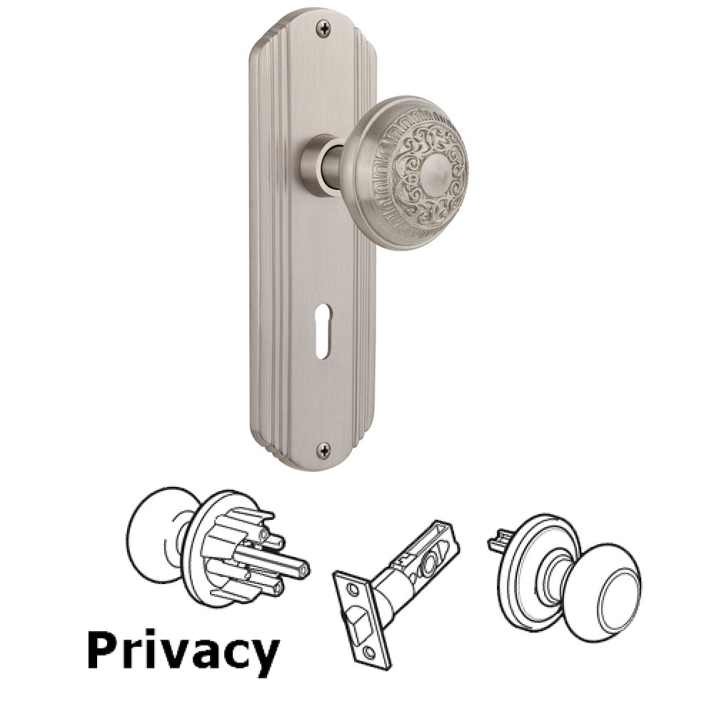 Nostalgic Warehouse Privacy Deco Plate with Keyhole and Egg & Dart Door Knob in Satin Nickel