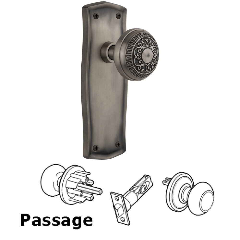 Nostalgic Warehouse Complete Passage Set Without Keyhole - Prairie Plate with Egg & Dart Knob in Antique Pewter