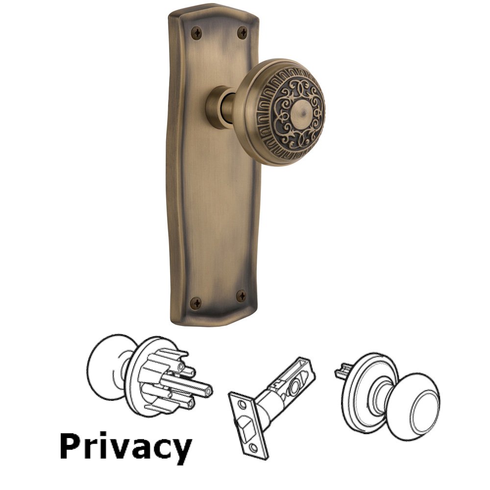 Nostalgic Warehouse Complete Privacy Set Without Keyhole - Prairie Plate with Egg & Dart Knob in Antique Brass