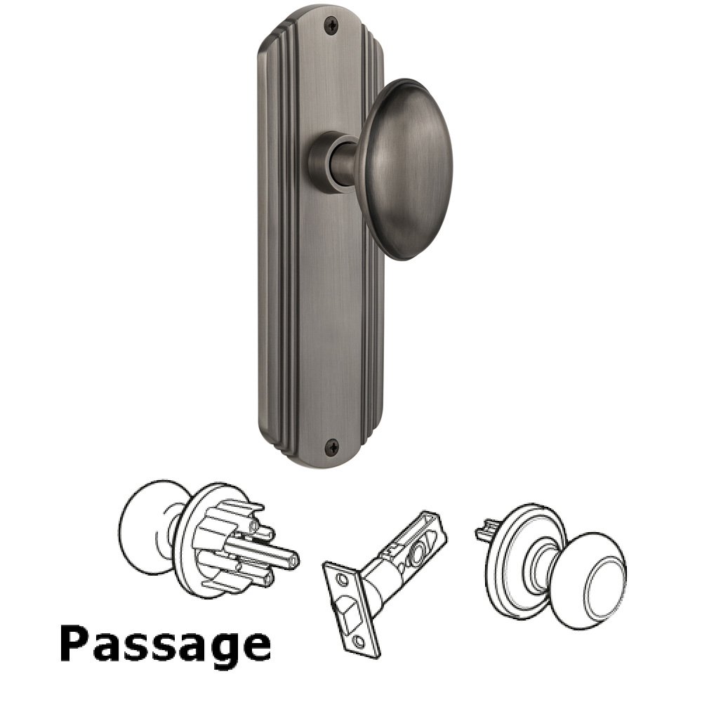 Nostalgic Warehouse Complete Passage Set Without Keyhole - Deco Plate with Homestead Knob in Antique Pewter
