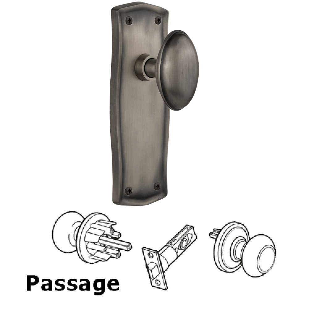 Nostalgic Warehouse Complete Passage Set Without Keyhole - Prairie Plate with Homestead Knob in Antique Pewter