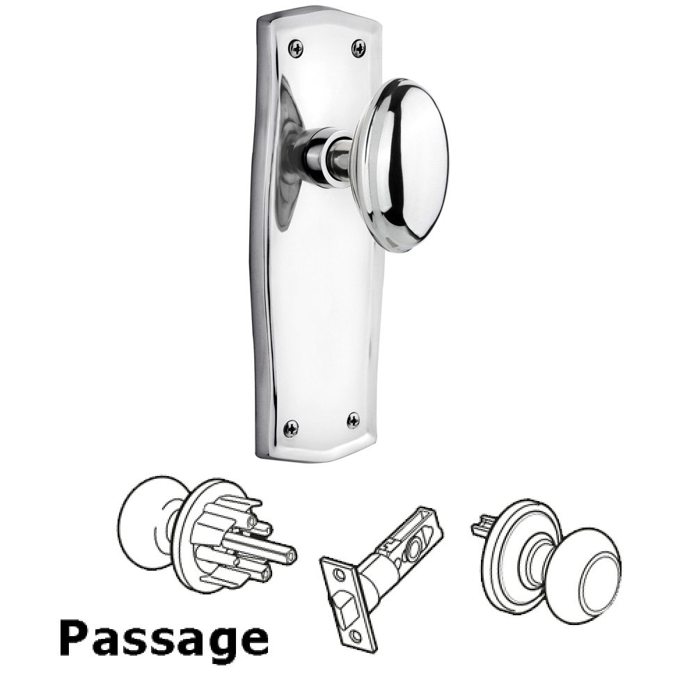 Nostalgic Warehouse Complete Passage Set Without Keyhole - Prairie Plate with Homestead Knob in Bright Chrome