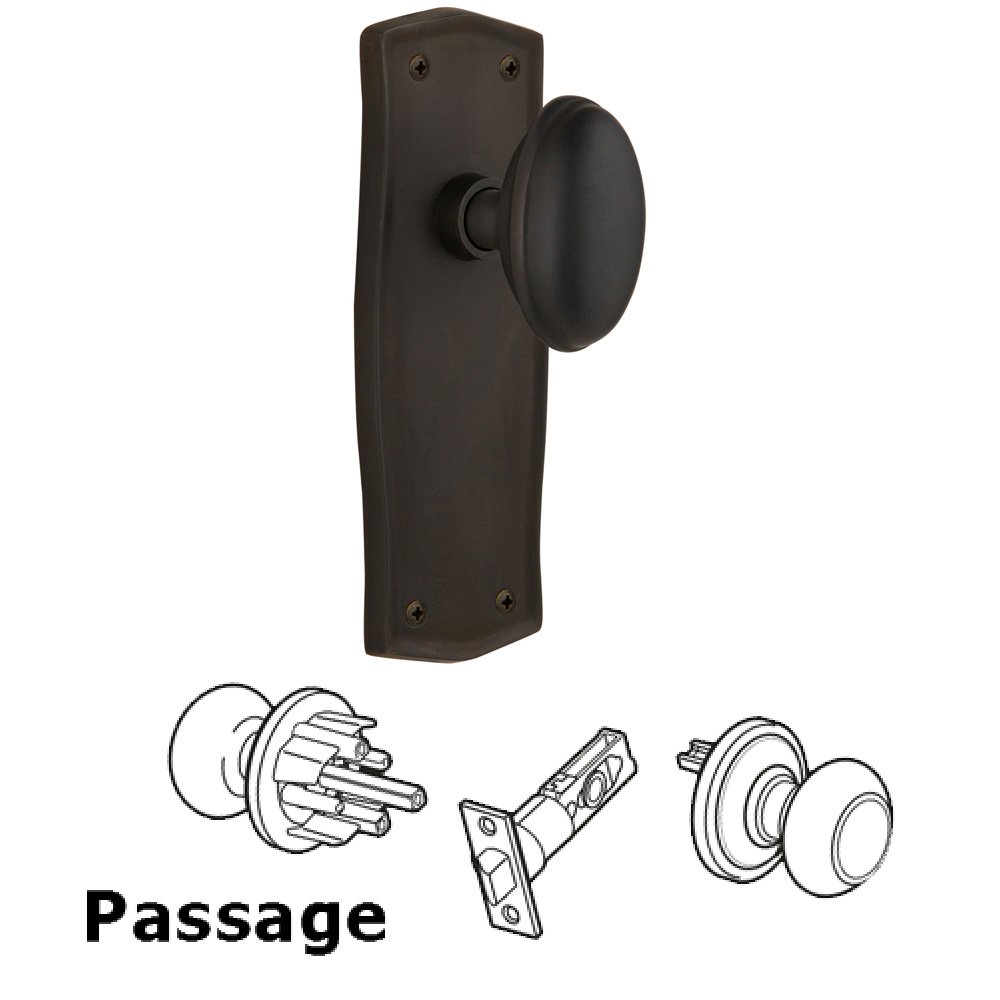 Nostalgic Warehouse Complete Passage Set Without Keyhole - Prairie Plate with Homestead Knob in Oil Rubbed Bronze