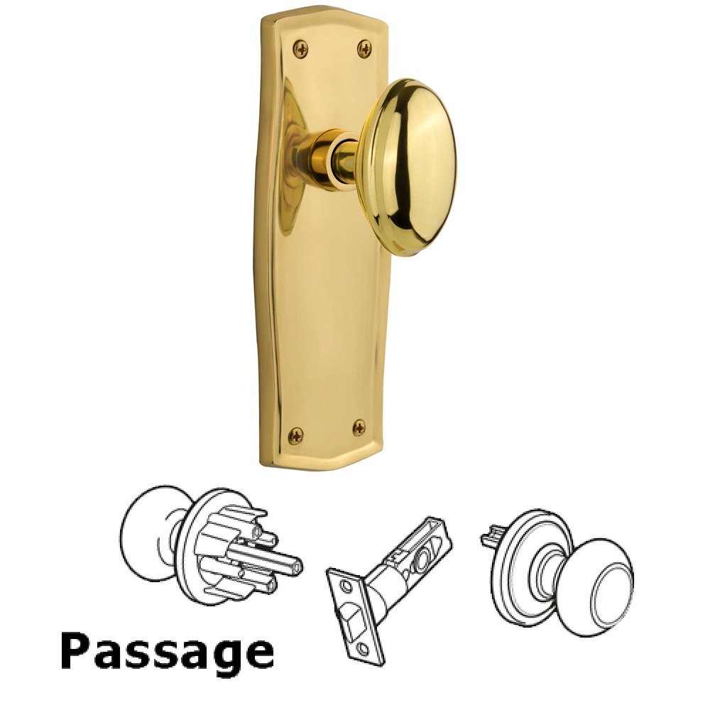 Nostalgic Warehouse Complete Passage Set Without Keyhole - Prairie Plate with Homestead Knob in Polished Brass
