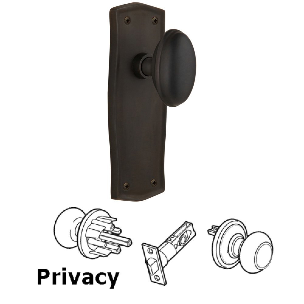 Nostalgic Warehouse Complete Privacy Set Without Keyhole - Prairie Plate with Homestead Knob in Oil Rubbed Bronze