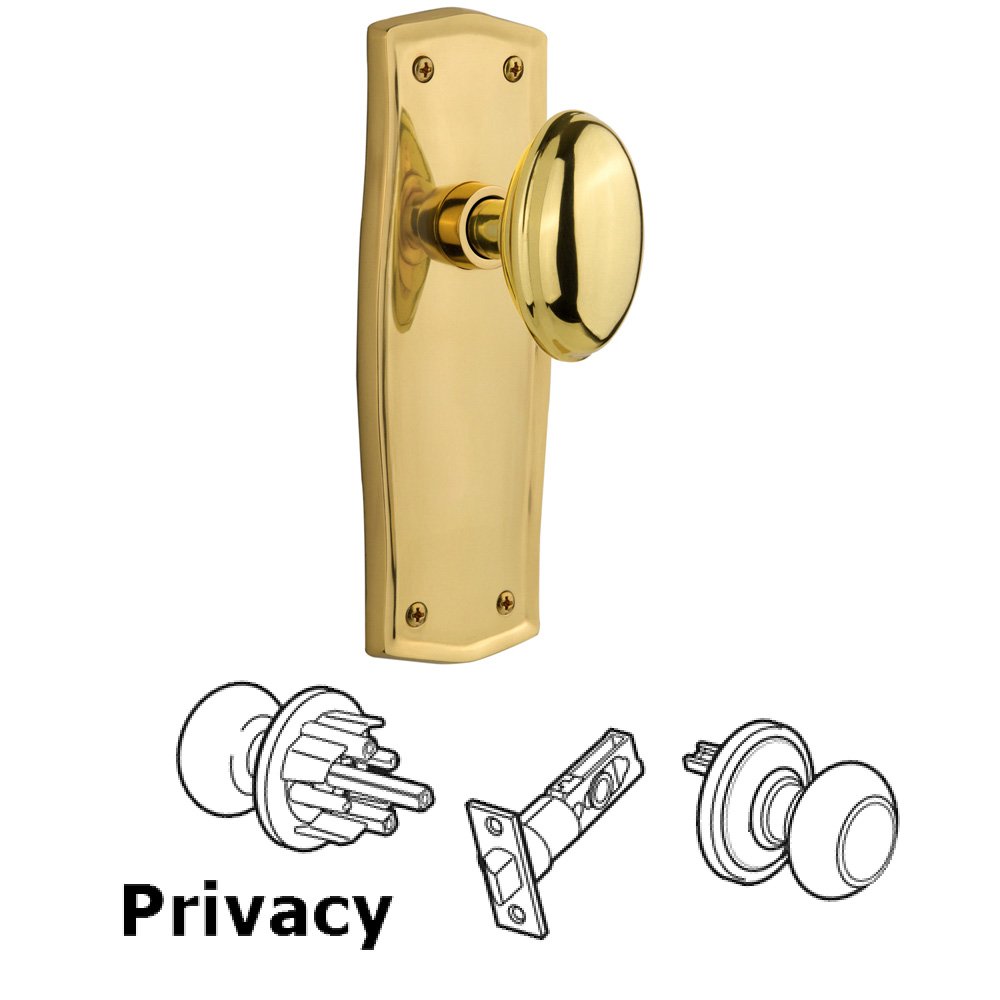 Nostalgic Warehouse Privacy Prairie Plate with Homestead Door Knob in Polished Brass