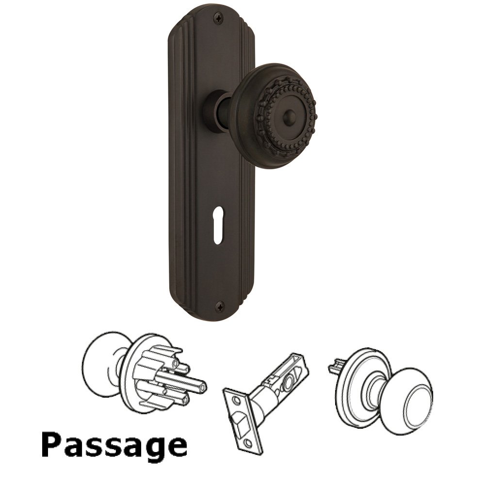 Nostalgic Warehouse Complete Passage Set With Keyhole - Deco Plate with Meadows Knob in Oil Rubbed Bronze