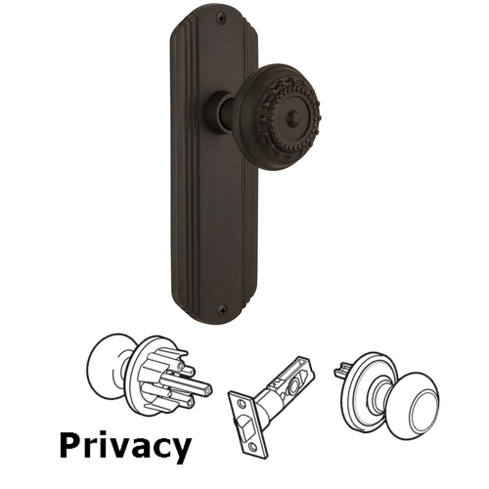 Nostalgic Warehouse Privacy Deco Plate with Meadows Door Knob in Oil-Rubbed Bronze