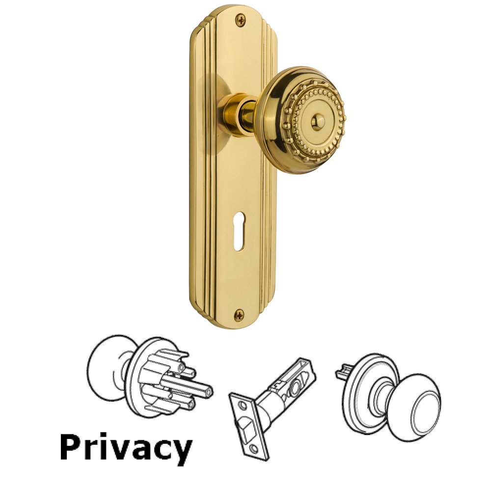 Nostalgic Warehouse Privacy Deco Plate with Keyhole and Meadows Door Knob in Unlacquered Brass