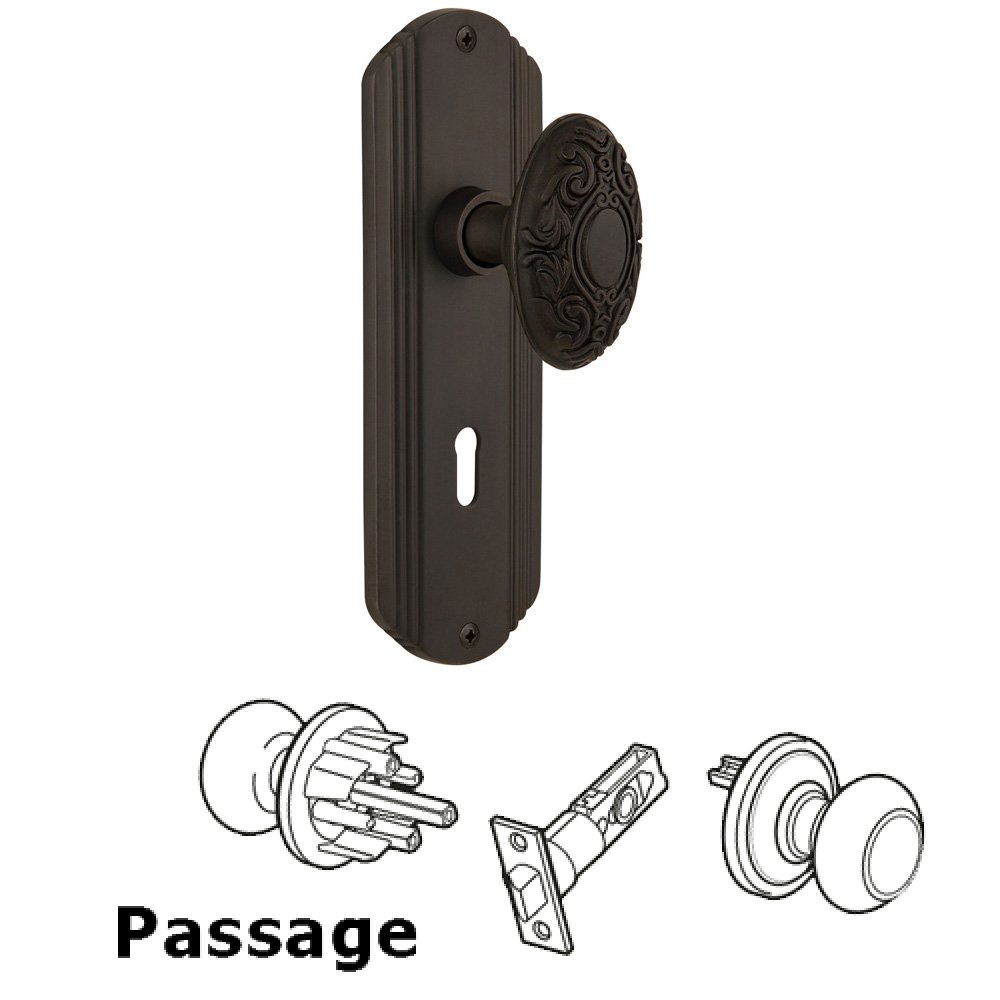 Nostalgic Warehouse Passage Deco Plate with Keyhole and Victorian Door Knob in Oil-Rubbed Bronze