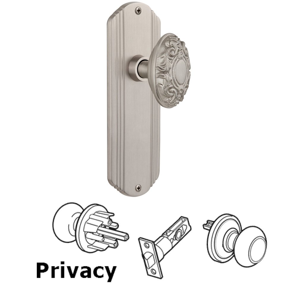 Nostalgic Warehouse Complete Privacy Set Without Keyhole - Deco Plate with Victorian Knob in Satin Nickel