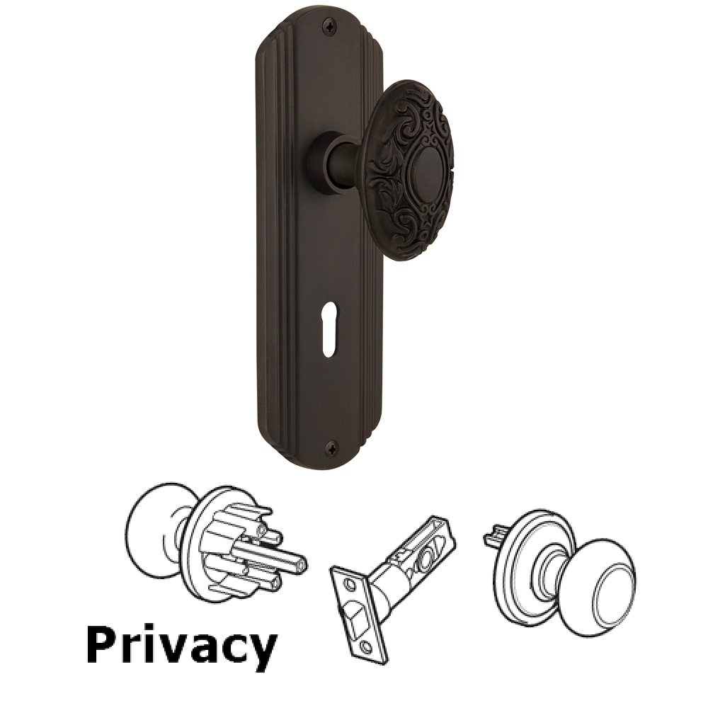 Nostalgic Warehouse Complete Privacy Set With Keyhole - Deco Plate with Victorian Knob in Oil Rubbed Bronze