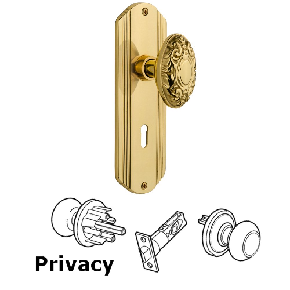 Nostalgic Warehouse Complete Privacy Set With Keyhole - Deco Plate with Victorian Knob in Polished Brass