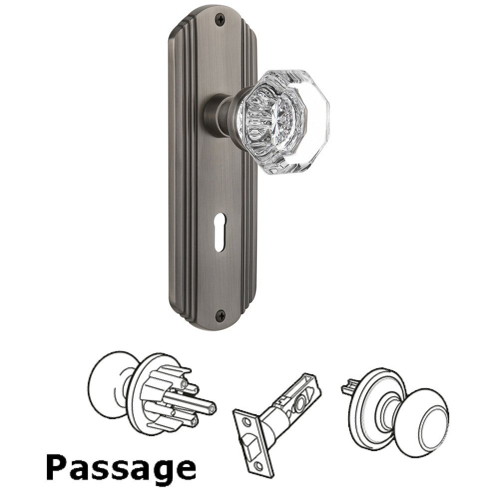 Nostalgic Warehouse Complete Passage Set With Keyhole - Deco Plate with Waldorf Knob in Antique Pewter