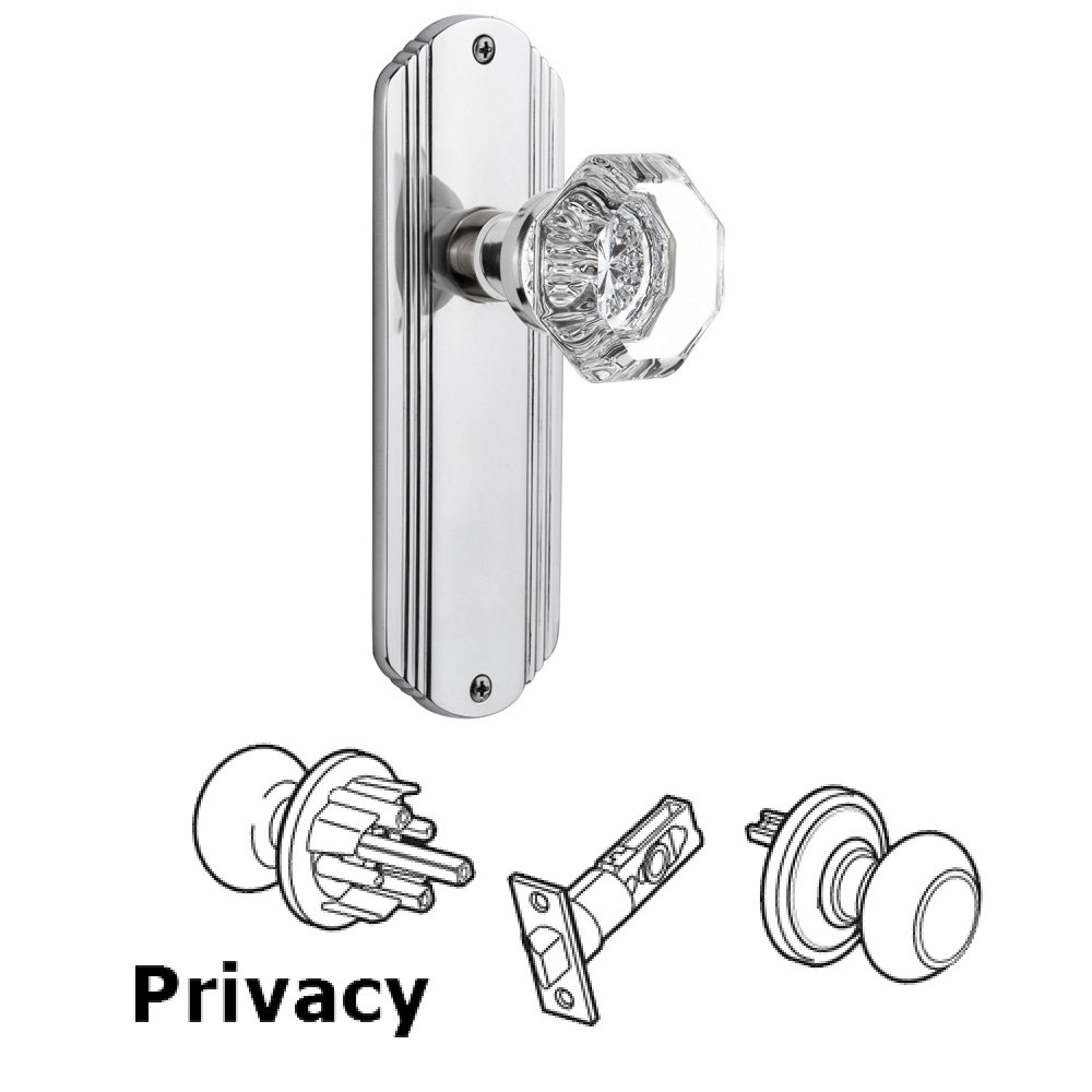 Nostalgic Warehouse Complete Privacy Set Without Keyhole - Deco Plate with Waldorf Knob in Bright Chrome