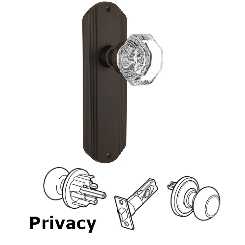 Nostalgic Warehouse Complete Privacy Set Without Keyhole - Deco Plate with Waldorf Knob in Oil Rubbed Bronze
