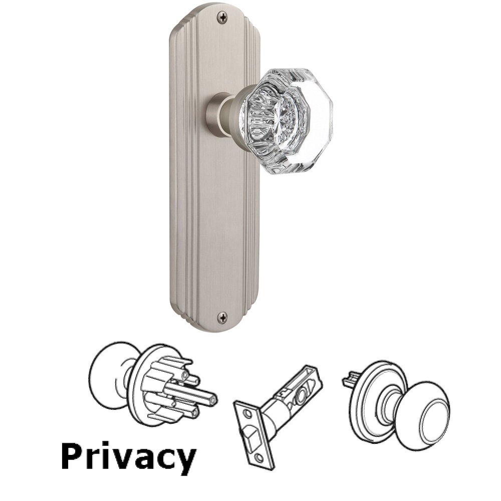 Nostalgic Warehouse Complete Privacy Set Without Keyhole - Deco Plate with Waldorf Knob in Satin Nickel