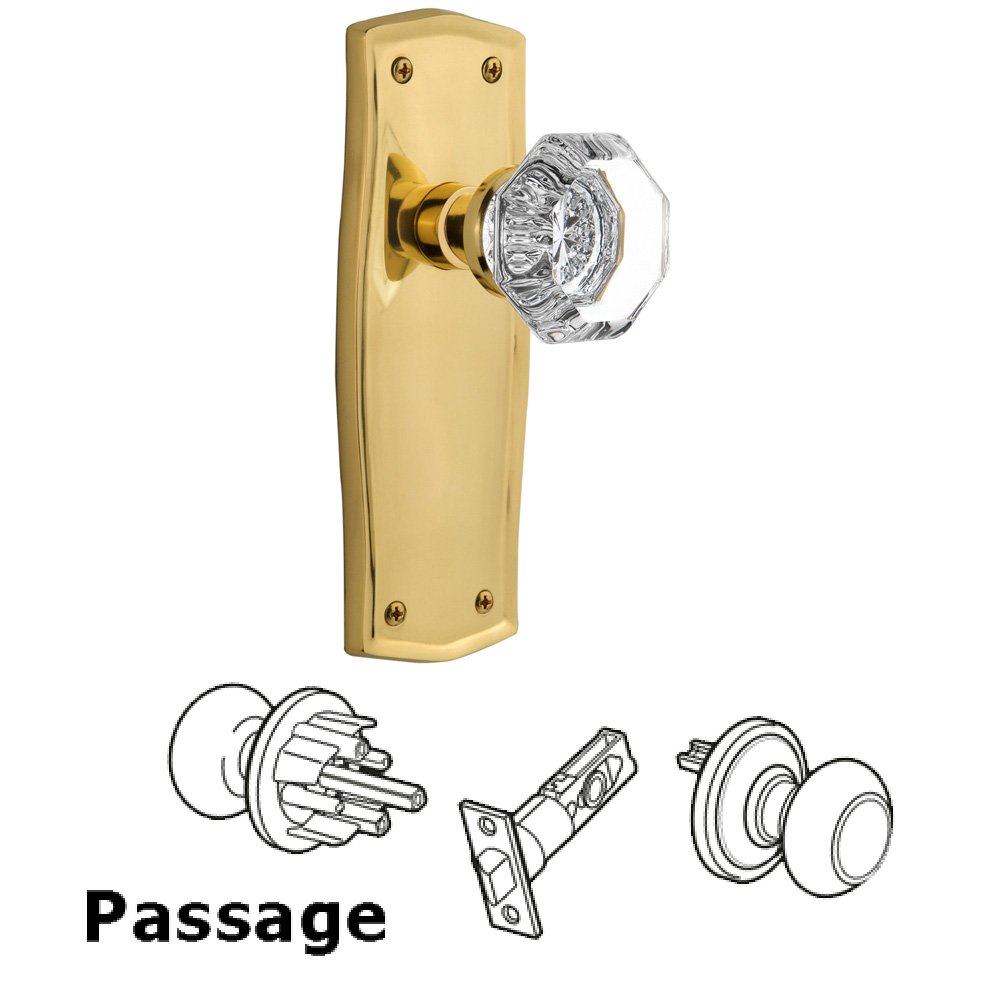 Nostalgic Warehouse Complete Passage Set Without Keyhole - Prairie Plate with Waldorf Knob in Unlacquered Brass