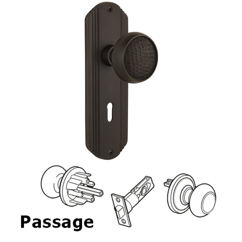 Nostalgic Warehouse Complete Passage Set With Keyhole - Deco Plate with Craftsman Knob in Oil Rubbed Bronze