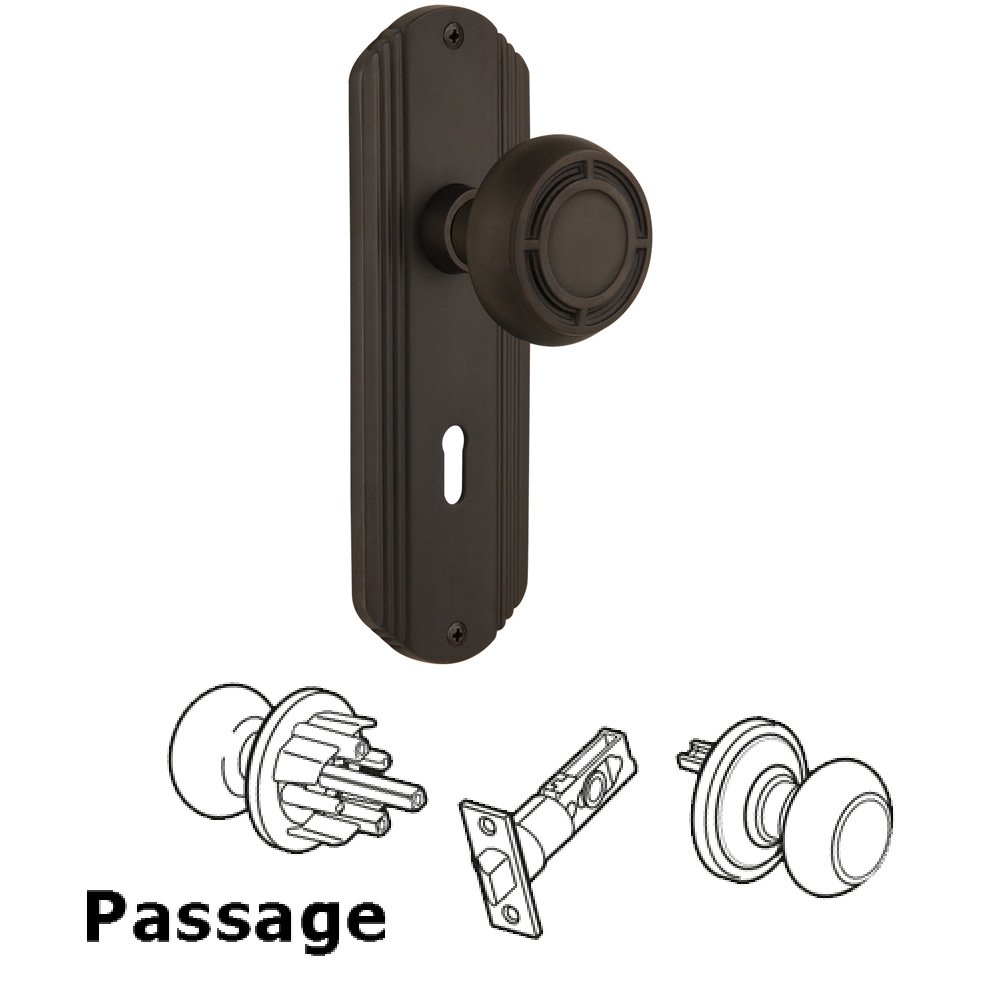 Nostalgic Warehouse Complete Passage Set With Keyhole - Deco Plate with Mission Knob in Oil Rubbed Bronze