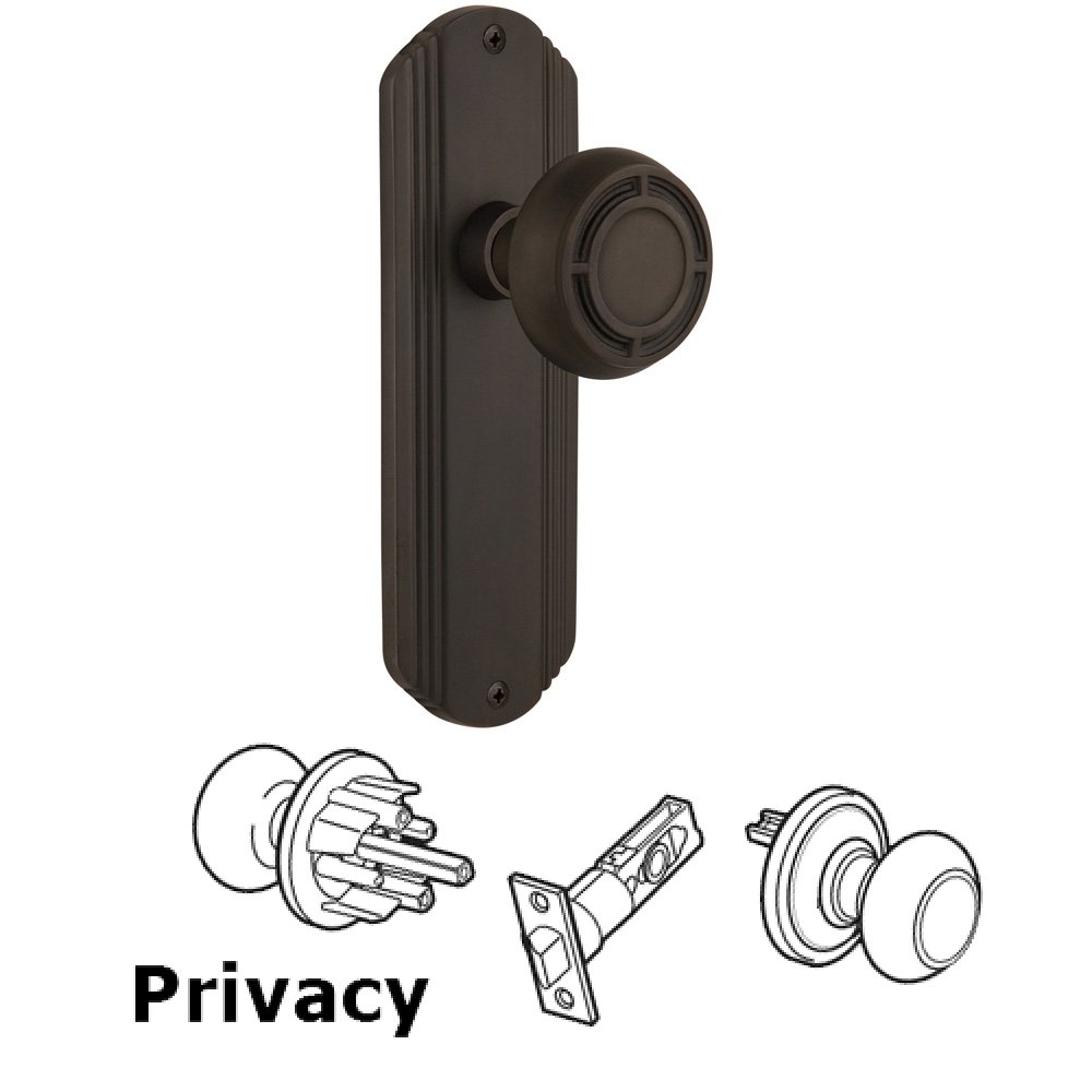 Nostalgic Warehouse Complete Privacy Set Without Keyhole - Deco Plate with Mission Knob in Oil Rubbed Bronze
