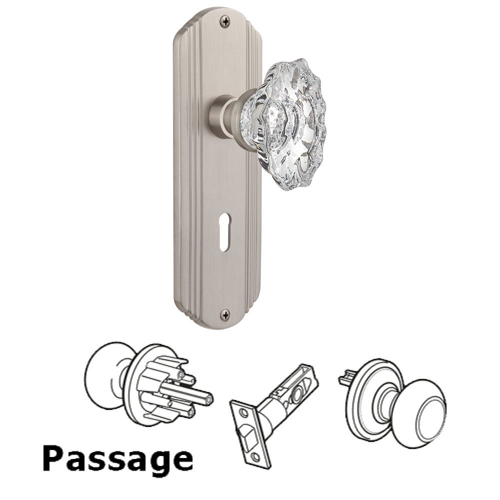 Nostalgic Warehouse Passage Deco Plate with Keyhole and Chateau Door Knob in Satin Nickel