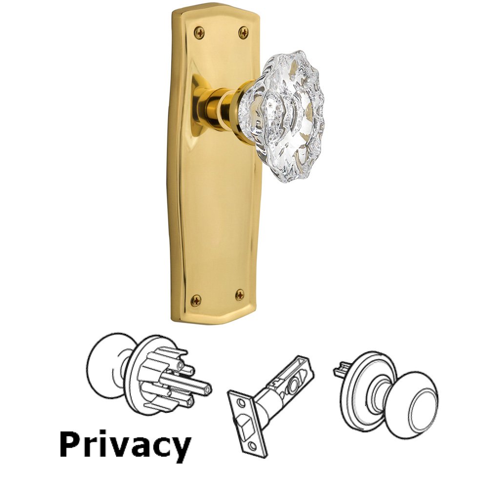 Nostalgic Warehouse Complete Privacy Set Without Keyhole - Prairie Plate with Chateau Knob in Unlacquered Brass