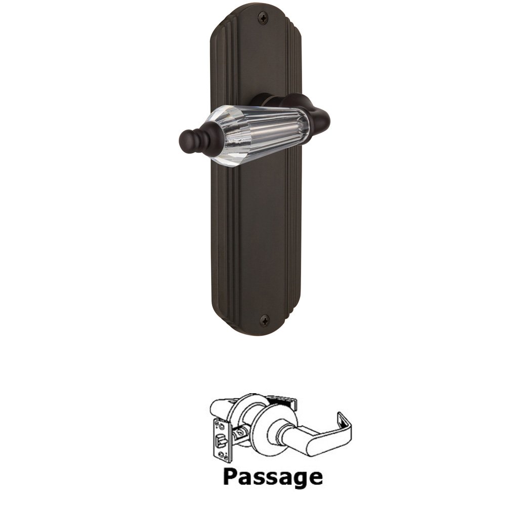 Nostalgic Warehouse Complete Passage Set Without Keyhole - Deco Plate with Parlor Lever in Oil Rubbed Bronze