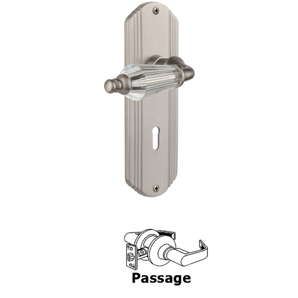 Nostalgic Warehouse Complete Passage Set With Keyhole - Deco Plate with Parlor Lever in Satin Nickel