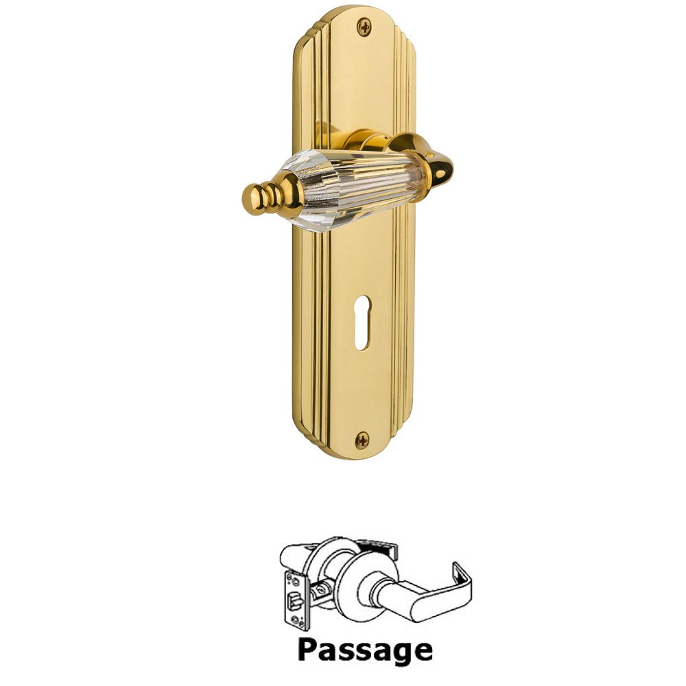 Nostalgic Warehouse Complete Passage Set With Keyhole - Deco Plate with Parlor Lever in Unlacquered Brass
