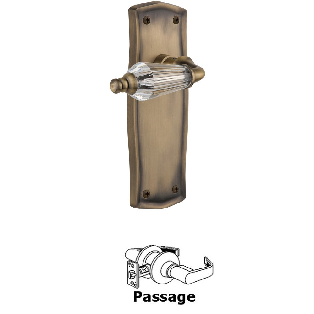 Nostalgic Warehouse Complete Passage Set Without Keyhole - Prairie Plate with Parlor Lever in Antique Brass