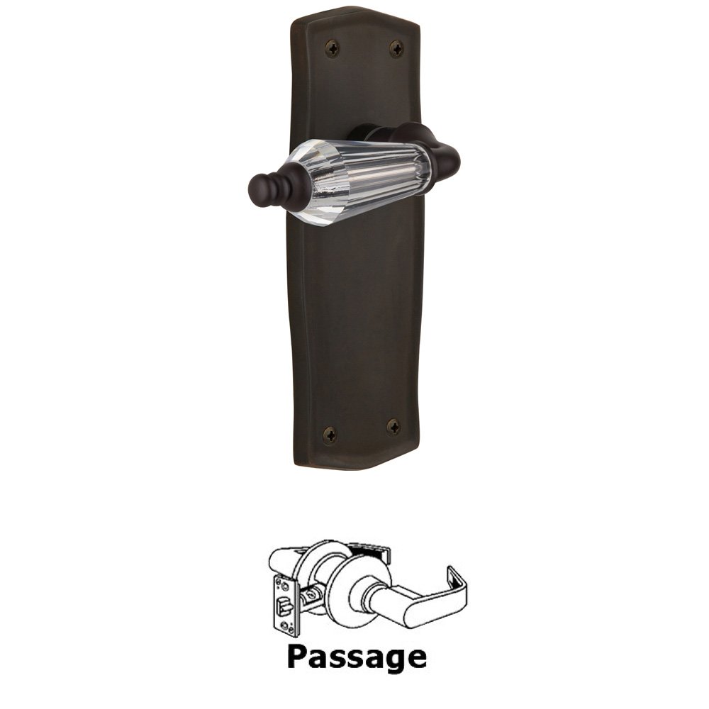 Nostalgic Warehouse Complete Passage Set Without Keyhole - Prairie Plate with Parlor Lever in Oil Rubbed Bronze