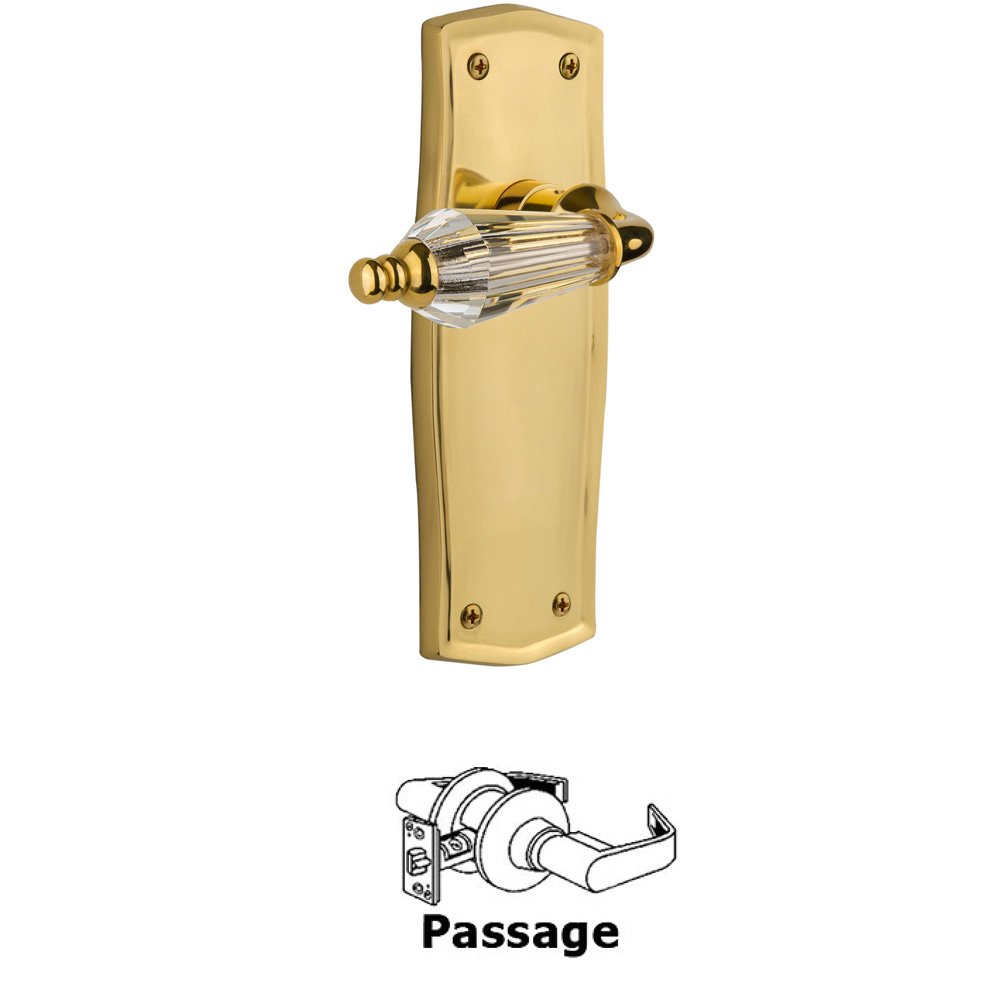 Nostalgic Warehouse Complete Passage Set Without Keyhole - Prairie Plate with Parlor Lever in Polished Brass