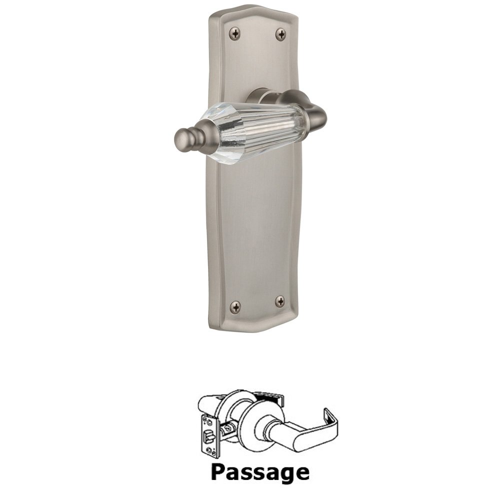 Nostalgic Warehouse Complete Passage Set Without Keyhole - Prairie Plate with Parlor Lever in Satin Nickel