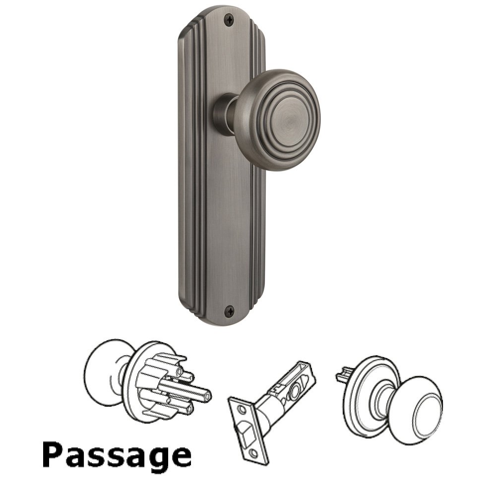 Nostalgic Warehouse Complete Passage Set Without Keyhole - Deco Plate with Deco Knob in Antique Pewter