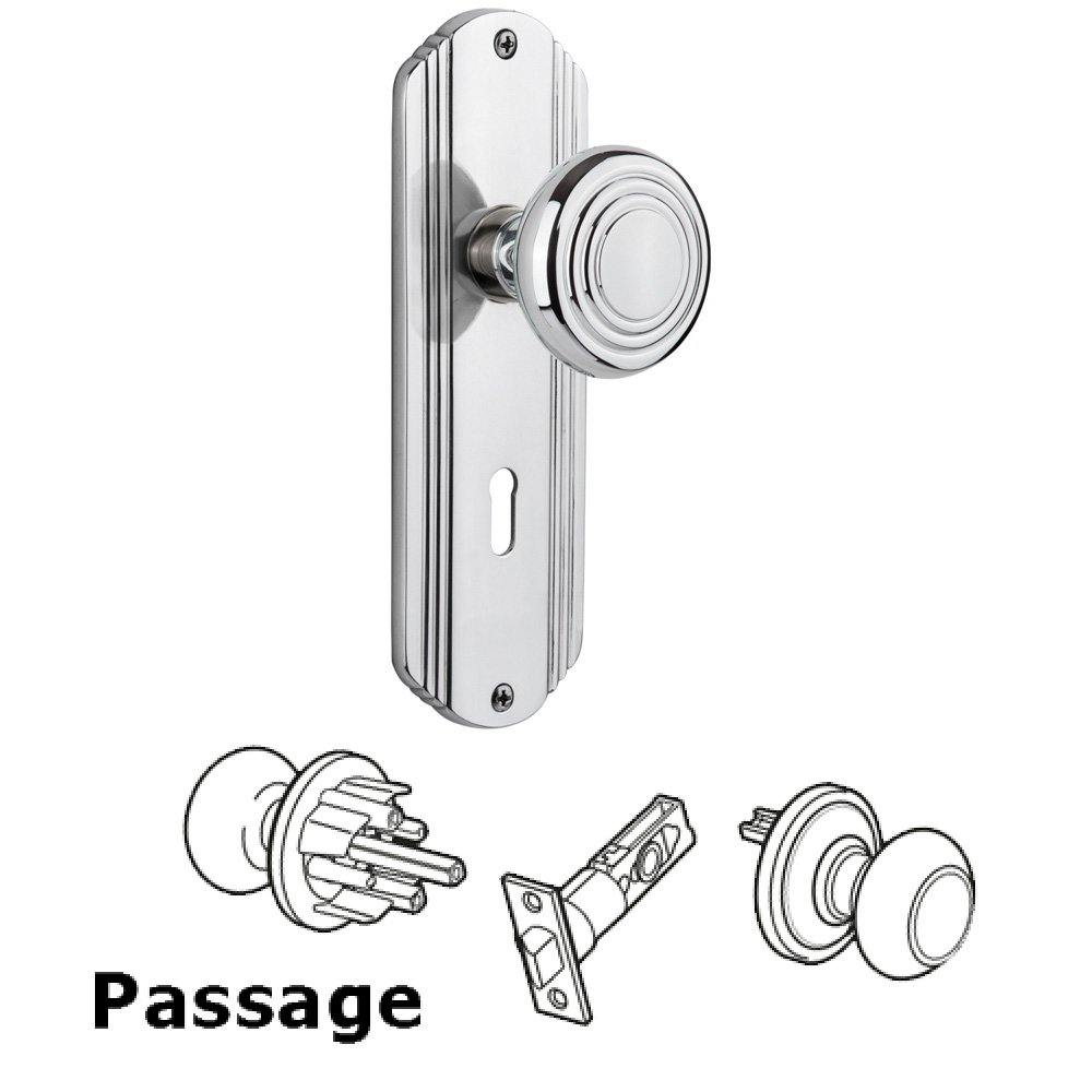 Nostalgic Warehouse Passage Deco Plate with Keyhole and Deco Door Knob in Bright Chrome