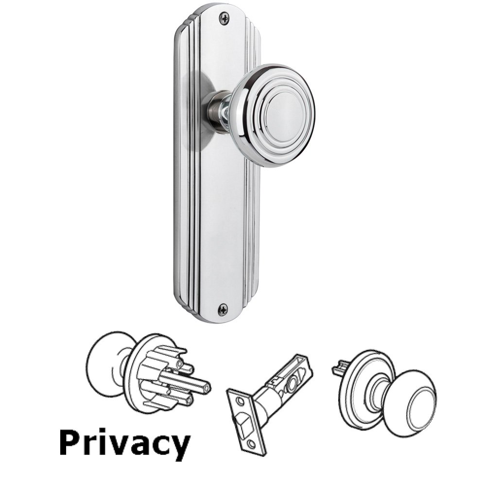 Nostalgic Warehouse Complete Privacy Set Without Keyhole - Deco Plate with Deco Knob in Bright Chrome