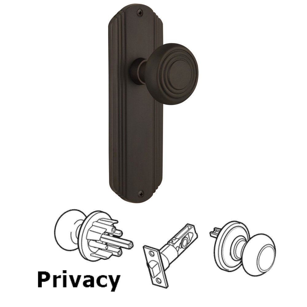 Nostalgic Warehouse Complete Privacy Set Without Keyhole - Deco Plate with Deco Knob in Oil Rubbed Bronze