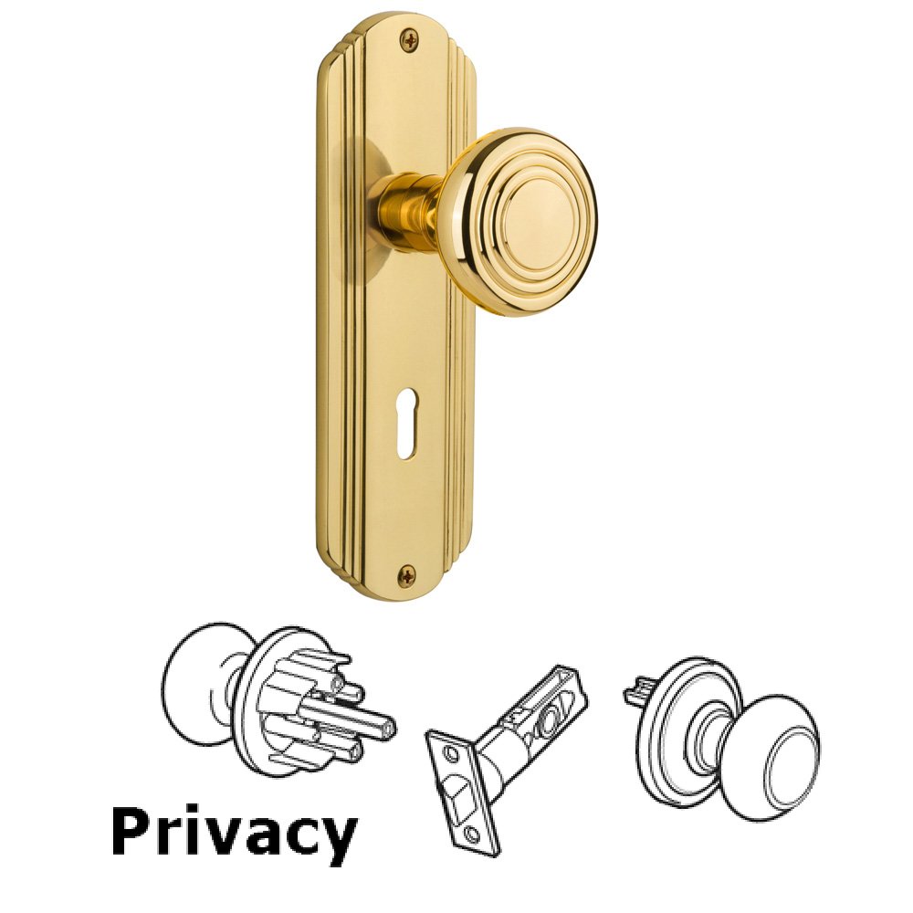 Nostalgic Warehouse Complete Privacy Set With Keyhole - Deco Plate with Deco Knob in Polished Brass