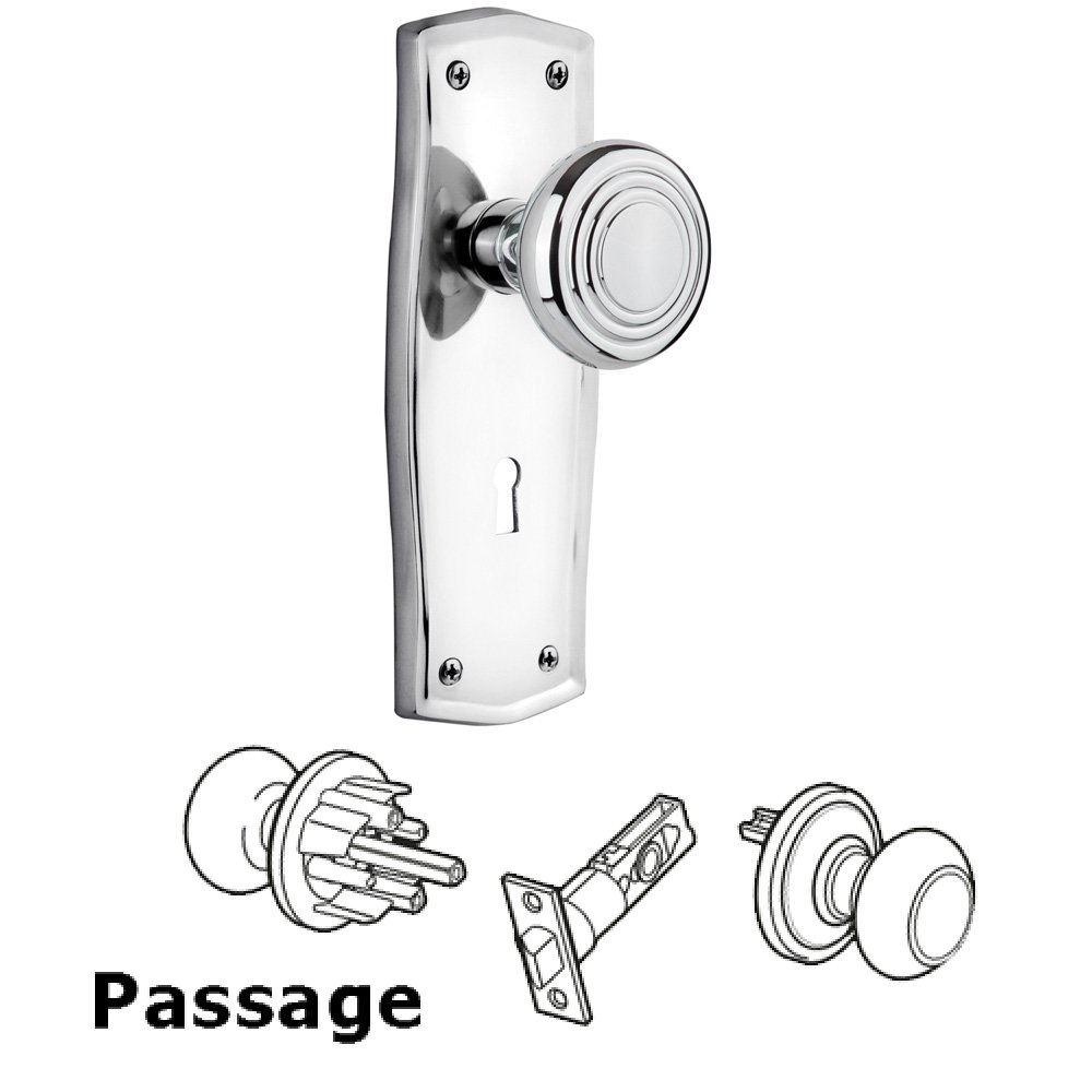 Nostalgic Warehouse Complete Passage Set With Keyhole - Prairie Plate with Deco Knob in Bright Chrome