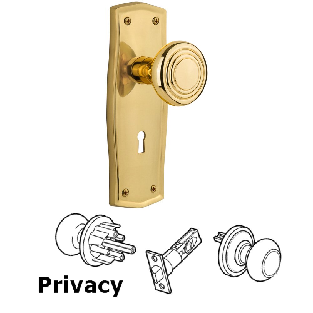 Nostalgic Warehouse Complete Privacy Set With Keyhole - Prairie Plate with Deco Knob in Unlacquered Brass