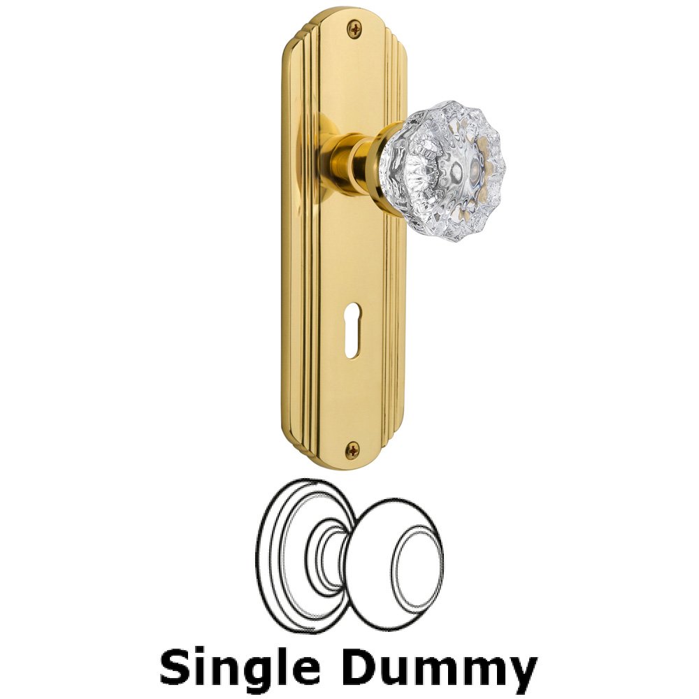 Nostalgic Warehouse Single Dummy Knob With Keyhole - Deco Plate with Crystal Knob in Unlacquered Brass