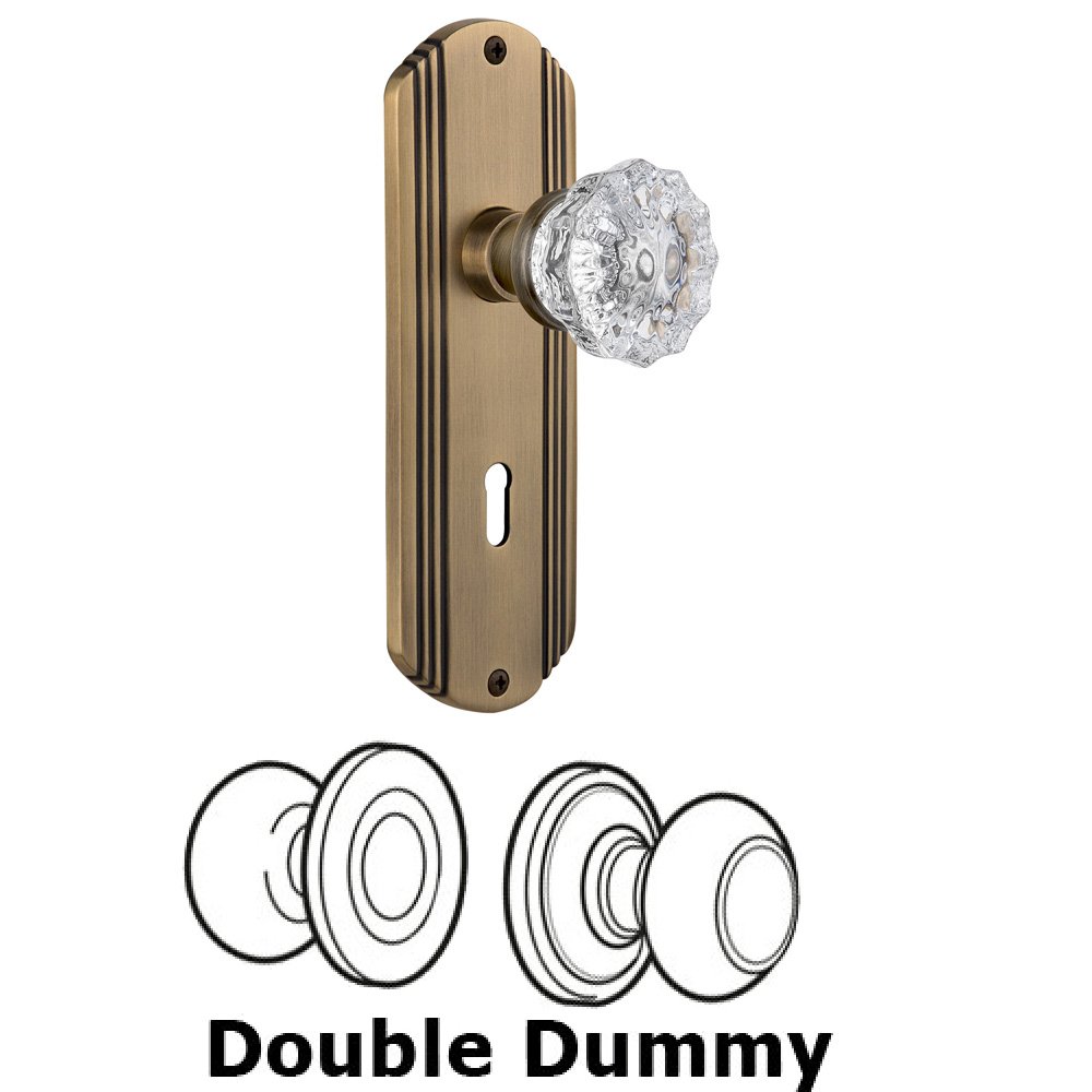 Nostalgic Warehouse Double Dummy Set With Keyhole - Deco Plate with Crystal Knob in Antique Brass