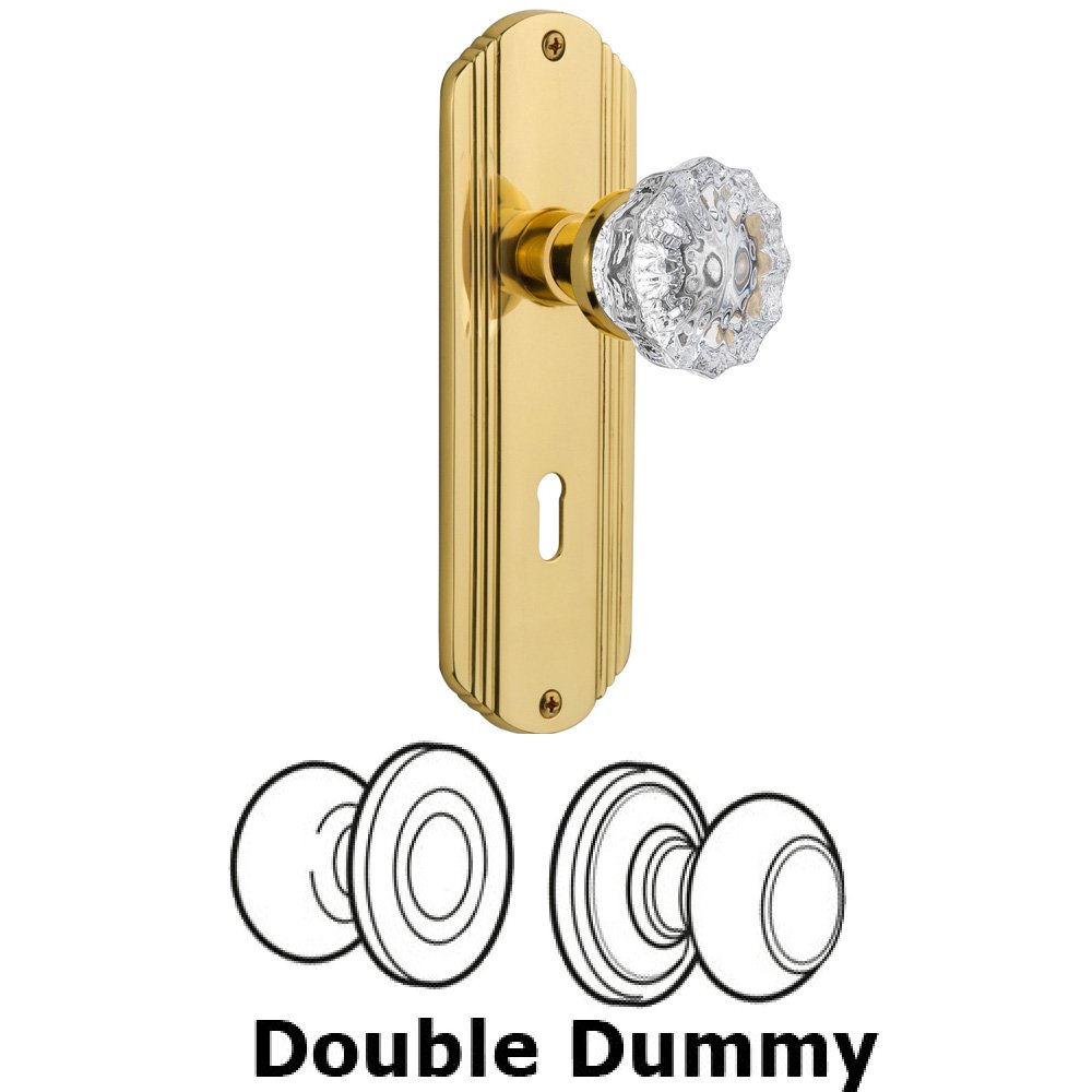 Nostalgic Warehouse Double Dummy Set With Keyhole - Deco Plate with Crystal Knob in Unlacquered Brass