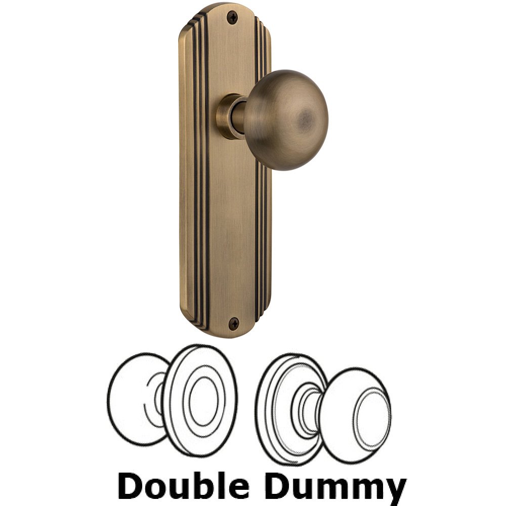 Nostalgic Warehouse Double Dummy Set Without Keyhole - Deco Plate with New York Knob in Antique Brass