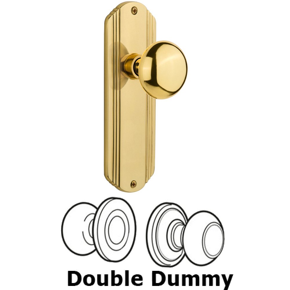 Nostalgic Warehouse Double Dummy Set Without Keyhole - Deco Plate with New York Knob in Polished Brass