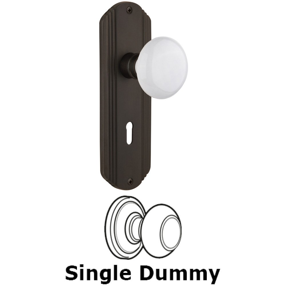 Nostalgic Warehouse Single Dummy Knob With Keyhole - Deco Plate with White Porcelain Knob in Oil Rubbed Bronze