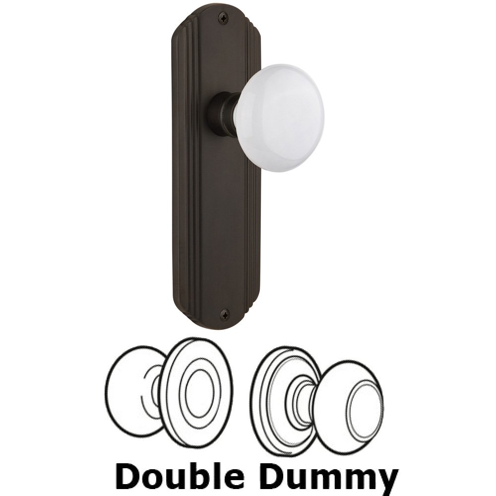Nostalgic Warehouse Double Dummy Set Without Keyhole - Deco Plate with White Porcelain Knob in Oil Rubbed Bronze