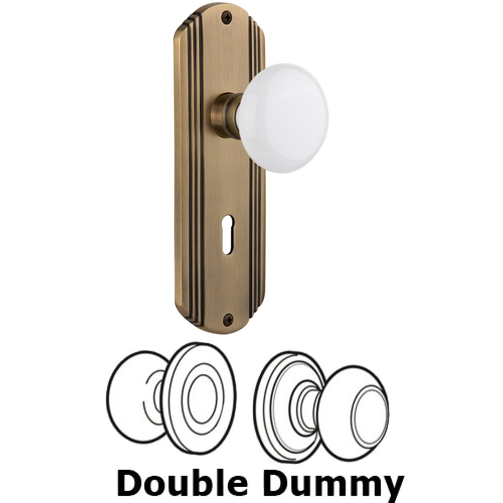 Nostalgic Warehouse Double Dummy Set With Keyhole - Deco Plate with White Porcelain Knob in Antique Brass